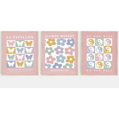 Flower Market Flowers, Butterflies, Danish Pastel Decoration | Pastel Bedroom Decoration | Colorful Art Wall Posters