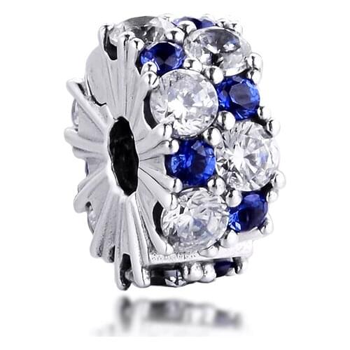 DIY Fits for Pandora Charms Bracelets Clear & Blue Sparkling Clip Beads 100% 925 Sterling-Silver-Jewelry Free Shipping