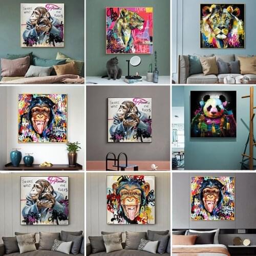 Graffiti Art Animal Monkey Pig Panda Canvas Painting On The Wall Art Posters Prints Wall Pictures for Kids Room Home Cuadros