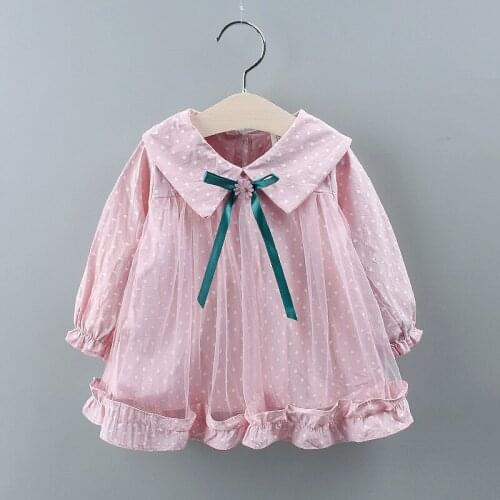 2019 New Kids Girl Dress Toddler Baby Long Sleeve Dresses Autumn Dot Bow Clothing Girls Cotton Princess Dress Kid Tops Outfits