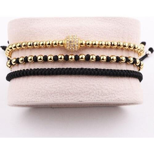 JARAVVI New Design High Quality Stainless Steel Beads Rhinestone Ball Cord Braided Macrame Bracelet Set Men Women Gift