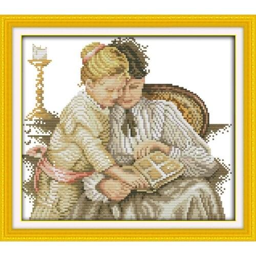 Mother And Daughter Read Together Chinese Cross Stitch Kits Ecological Cotton Clear Stamped Printed 11CT DIY Wedding Decoration