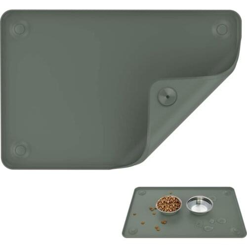 Pet Feeding Mat,Waterproof Raised Edge Dog Cat Food Feeding Mat Food Grade Silicone Non Slip Mat Placemat 60 x 40 cm - Celadon
