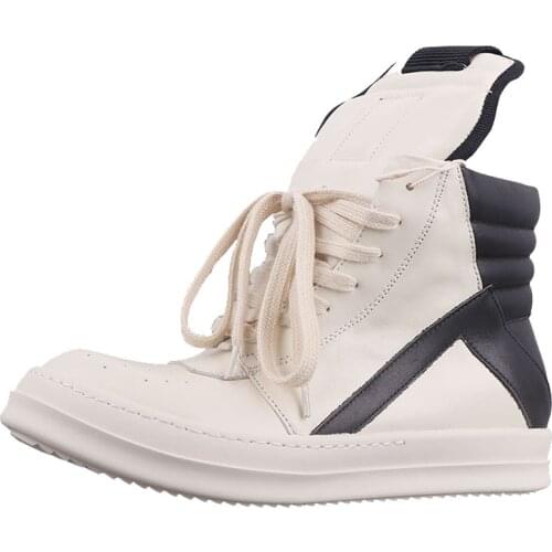New Season Man Black White Geobasket Sneakers High-top Panelled Buffed Calfskin Sneakers Lace Up Kanye West Shoes