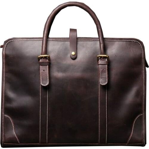 Men Original Genuine Leather Vintage Business Briefcase Messenger Bag Male Large Travel Laptop Document Case Tote Portfolio Bags