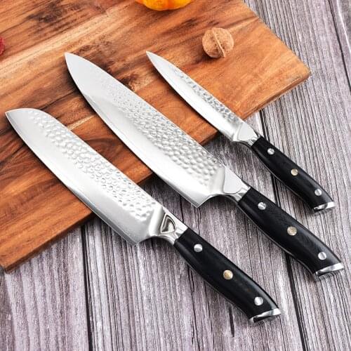 3-piece Damascus Steel Chef Knife Hammered Concave Blade Best Kitchen Knife Butcher Knife Cooking Sashimi Knife Chef Knife