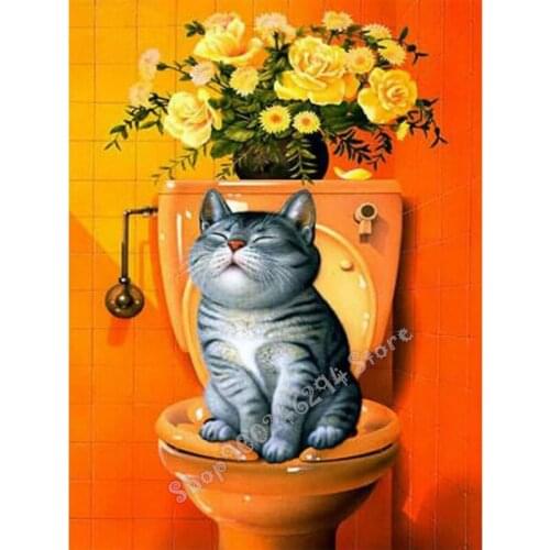 Full square round drill 5d diamond painting cat toilet diy diamond embroidery cross stitch bathroom decoration Diamond FF3396