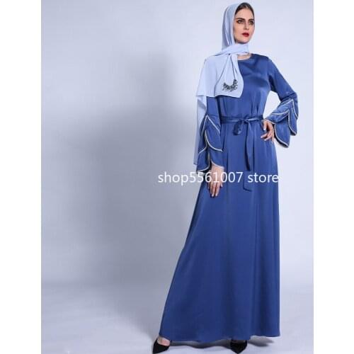 Ramadan Eid Mubarak Satin Robe Abaya Dubai Muslim Fashion Long Dress Turkey Islam Abayas Dresses For Women Longue Djellaba Femme