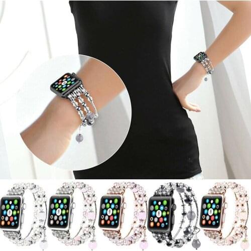 Diamond Jewelry Apple Watch Chain Agate Strap Women Pearl Belt For iwatch 38-44mm Bracelet Hand Strap With Box