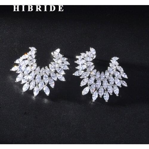 HIBRIDE Luxury Design Marquise Cut Cubic Zircon Women Birdal Stud Earrings Accessories Boucle D'oreille Jewelry E-926