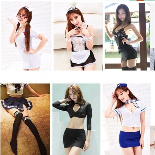 Sexy Erotic Maid Costume Student Teacher Secretary Nurse Fight Attendant Uniform With Pantyhose Stocking For Sex Game Clothes