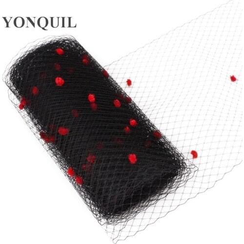 Black Color Mix Red Dot Birdcage Veil 25CM Width Bridal Netting Party Headwear Millinery Veils DIY Hair Accessories Hat Material