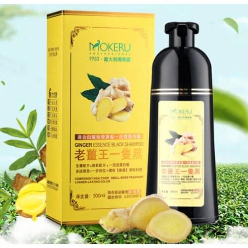 Mokeru 500ml Long Lasting Natural 5 Minutes Fast Dye Hair Ginger Black Color Hair Dye Shampoo for Gray Hair Dying Permanent
