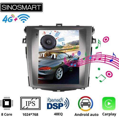 Sinosmart Tesla Style Car GPS Radio Navigation Player for Toyota Corolla 2007-2014 8 Core,DSP Vertical IPS Screen