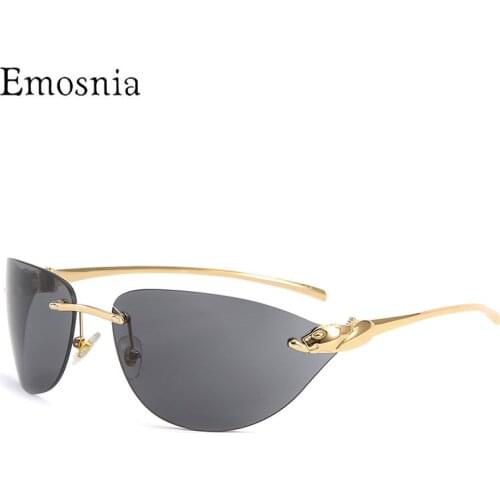 2021 New Rimless Leopard Head Sunglasses for Men Women Fashion Metal Cat Eye Driving Sun Glasses Vintage Shades UV400 Eyewear