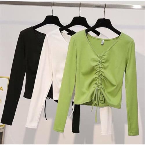New 2020 Autumn Winter Womens Sweater Ladies V-neck Core-spun Sweaters Female Slim Thin Base Shirts Avocado Green Knitted Tops
