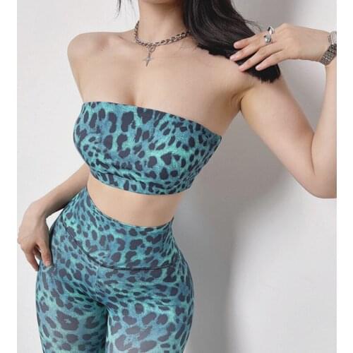 Sexy Leopard Tube Top Women Fitness Yoga Bra High elasticity Running Lady Sportswear Gym Adjustable Training Sport Bras