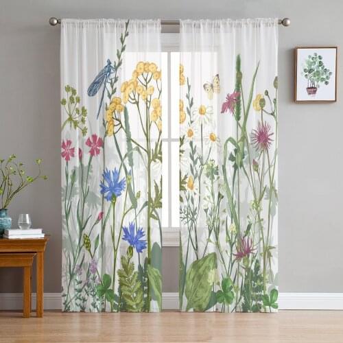 Tulle Curtains Flowers Butterfly Color Fresh Boys And Girls Bedroom Sheer Hanging Curtain Living Room Kitchen Gauze Curtain