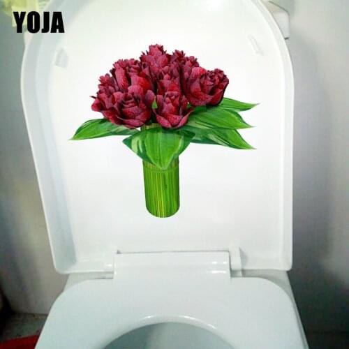 YOJA 22X19.7CM Simulation Rose Bouquet Living Room Wall Decor Creative WC Sticker Toilet Decal T1-1968
