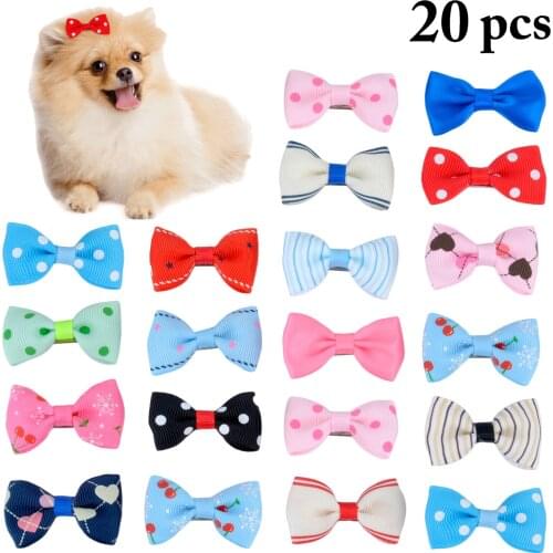 20pcs Color Random Dog Kitten Puppy Cute Pet Grooming Floral Solid Cotton Bow Flower Hairpins Butterfly Hair Clips Hair Barrette