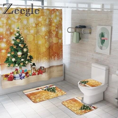 Bathroom Carpet for Christmas Bath Mat and Shower Curtain Set Waterproof Shower Curtain Absorbent Decoration Bathroom Carpet Rug