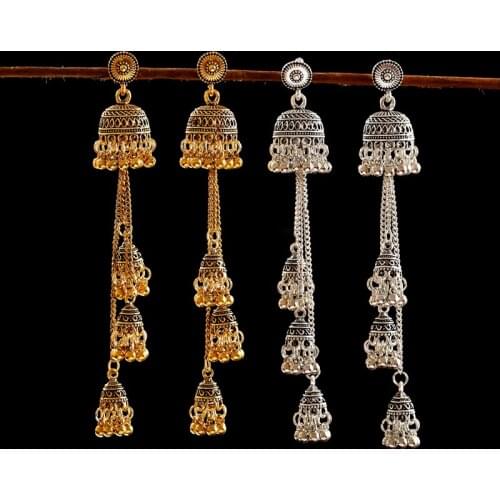 Ethnic Long Dangle Earrings Jhumka Indian Earrings For Women Vintage Drop Earring Lantern Palace Earrings Orecchini Etnici