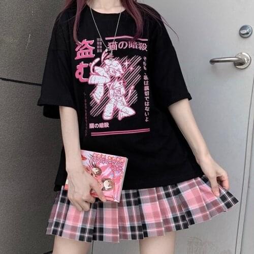 Anime Graphic T Shirts Women 2021 Goth Alt Clothes Aesthetic Summer Short Sleeve Tops MINGLIUSILI Balck Streetwear Tee Shirt