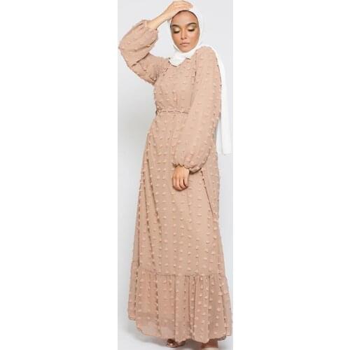 Abaya Muslim Dress Women Small Hair Ball Maxi Long Dress for Women Fall 2021 Full Sleeve Muslim Dubai Turkey Arabic Clothes