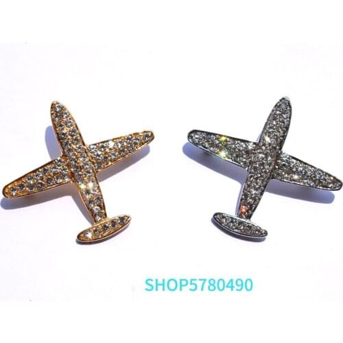 Gold Color Cute Plane Brooch for Women Rhinestone Brooch Unisex Breast Pin Suits Garments Holiday Gifts Fashion Jewelry Luxury