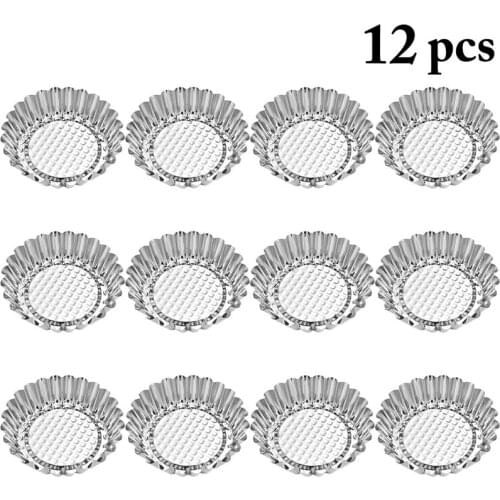 12 Pcs/Set Mini Nonstick Ripple Aluminum Alloy Egg Tart Cup Mold Reusable Flower Shape Tartlet Mold Dessert Pastry Baking Tool