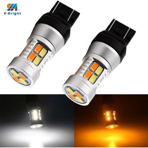 2 PCS 7443 7444NA T20 5730 20 SMD 20LEDs LED Car Turn Light Rear Brake Auto Bulbs White + Amber Dual Color Switchback 12V