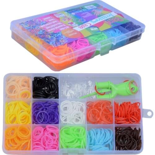 450pcs 15 grid set rubber bands to weave bracelet gum rezinochki for plaiting weaving elastic band girl hair accessories Machine