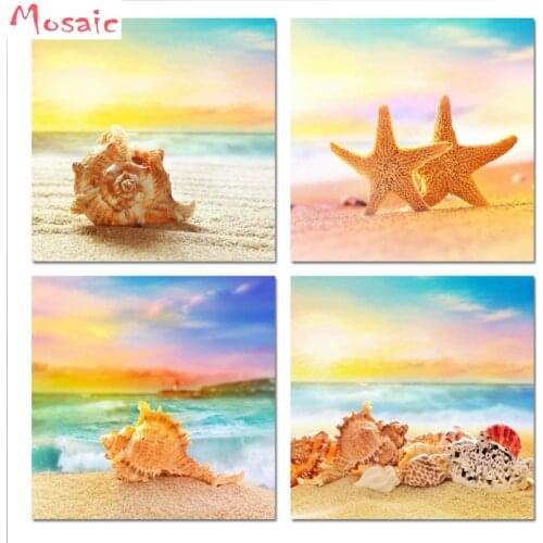 5D DIY Diamond Mosaic Seashell Beach Landscape 4pcs/set Square Rhinestones diamond Painting needlework cross stitch Unique gift
