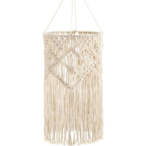 Hand-Woven Living Room Ceiling Lamp Shade Bohemian Tassel Bedroom & Bathroom Lampshade Warm White