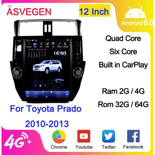 Asvegen 12'' Android 9.0 For Toyota Prado 2010-2013 With 4G+64GB Car Stereo Radio Multimedia Player GPS Navigation
