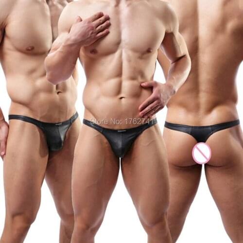 Bulge Pouch Bikini Mens Leather Like Thong G-String Underwear Mini Tanga