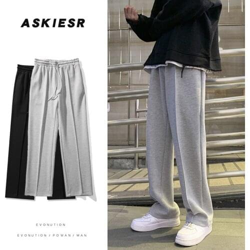 Black Gray Color Straight Harem Pants Korean Man Loose Ankle-Length Winter Streetwear Woman Spring Casual Pants