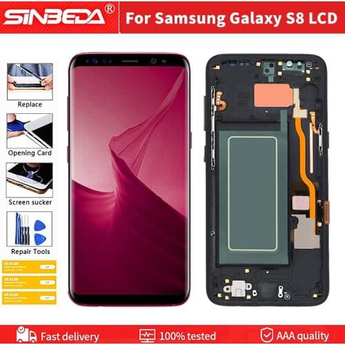 Original Super Amoled Display with frame For SAMSUNG Galaxy S8 G950F G950FD LCD Touch Screen Repair parts with Burn Shadow
