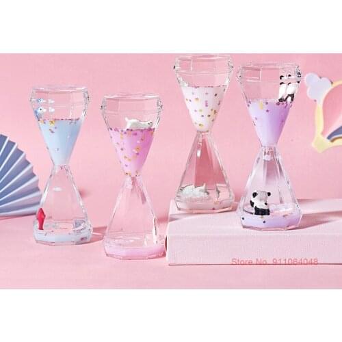 Double Diamond Cartoon Doll Hourglass Liquid Cute Girl Room Desk Clock Liquid Timer Colorful Oil Hourglass Clessidra Liquida