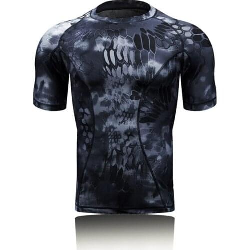 Elastic Tight Slim Fitness Sports Camouflage Tactical T-shirt Tops Summer Outdoor Hiking Camping Quick Dry Short Sleeve T Shirt