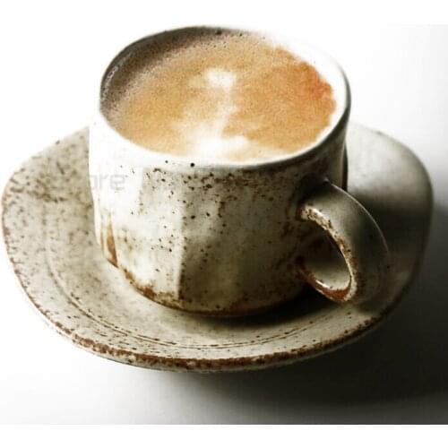 Japanese Style Art Retro Ceramic Coffee Cup and Saucer Home Office Afternoon Tea Cup Commercial Stoneware Breakfast Milk Mug