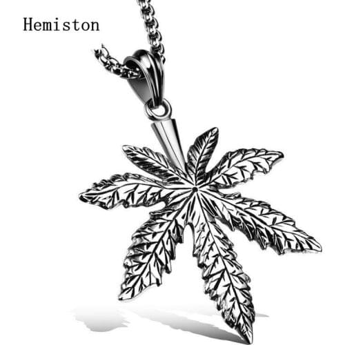 Hemiston Cool Personality Casting Necklace Vintage Stainless Steel Small Leaf Maple Leaf Pendant Necklace