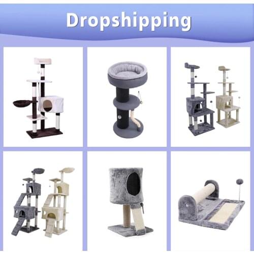 Wholesale CatS Tree Scratcher Tower Condo Furniture Scratch Post Cat Jumping Toy Ladder Kitten Pet House Hammock With Ball