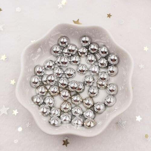 300pcs Resin Shiny 8mm Round Silver Bead Flatback Stone Applique DIY Wedding Scrapbook Half Beads Ornament Craft F611*3