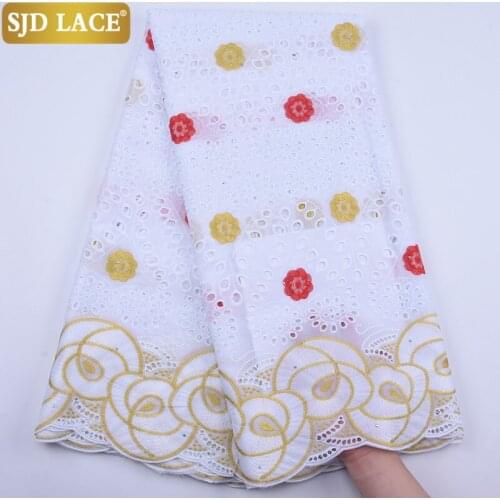 SJD LACE African Lace Fabric High Quality Small Holes Cotton Lace With Stones Nigerian Lace Fabric For Wedding Party Dress A1869