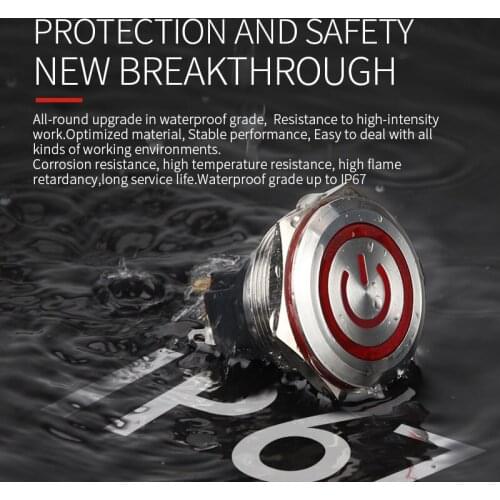 WD 28mm 5A Ring Symbol Light Momentary Latching Metal Button Switch