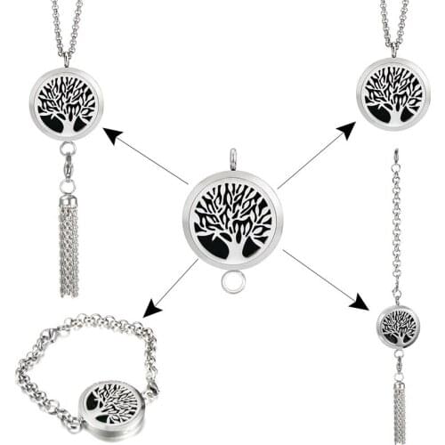 Multifunctional Aromatherapy Essential Oil Diffuser necklace locket jewelry set with 8 color pads