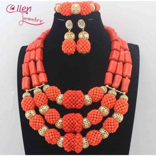 Trendy New Orange Coral Necklace Wedding Jewelry Set African Natural Coral Beads Jewelry Set For Women Gift Free Shipping N0079