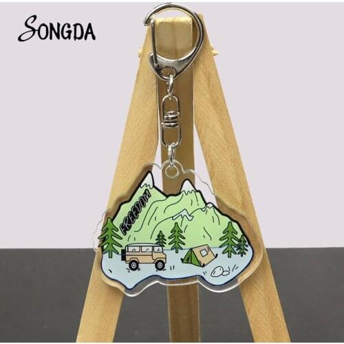 Cartoon Explorer Acrylic Keychains Outdoors Adventure Key Chains Holder For Car Bag Keyrings Unisex Jewelry Accessories Gifts