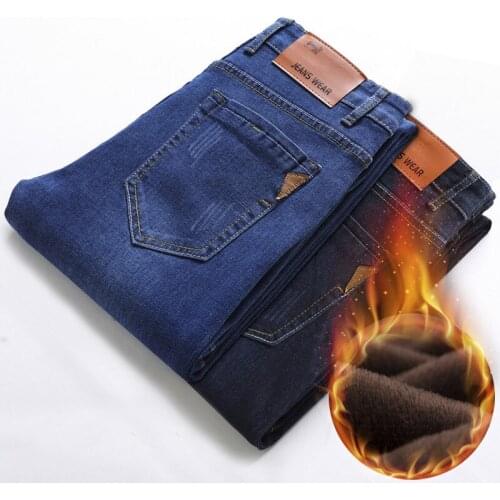 2020 Band New Men Warm Jeans High Quality Famous Brand Autumn Winter Jeans Thicken Fleece Men Jeans Long Trouser Pants